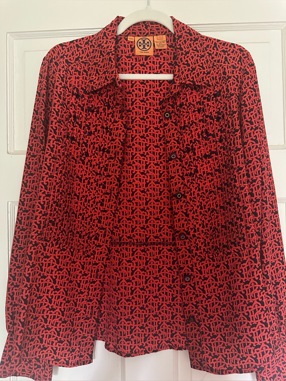Tory Burch Silk Navy and Red Blouse - Size 8